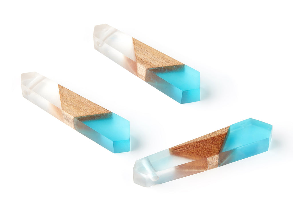 Wood Resin Pendant - Natural Mahogany Wooden Charms - Epoxy Resin Necklace - Jewelry Supplies - Wooden Beads - 50x10.93x5.7mm - BB1055A - DOMEDBAZAAR