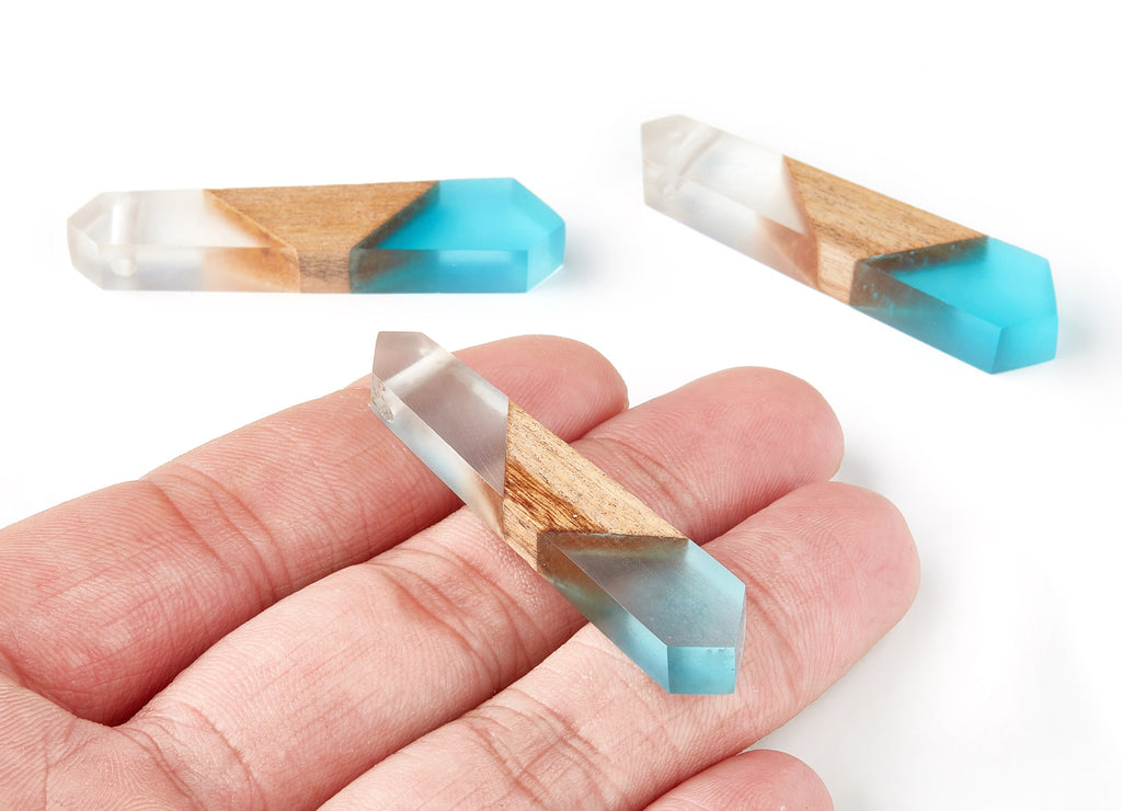 Wood Resin Pendant - Natural Mahogany Wooden Charms - Epoxy Resin Necklace - Jewelry Supplies - Wooden Beads - 50x10.93x5.7mm - BB1055A - DOMEDBAZAAR