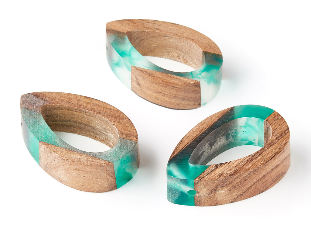 Wood Resin Pendant - Natural Mahogany Wooden Charms - Epoxy Resin Necklace - Jewelry Supplies - Wooden Beads - 40x25x11.25mm - BB1054A - DOMEDBAZAAR