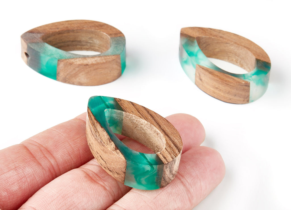 Wood Resin Pendant - Natural Mahogany Wooden Charms - Epoxy Resin Necklace - Jewelry Supplies - Wooden Beads - 40x25x11.25mm - BB1054A - DOMEDBAZAAR