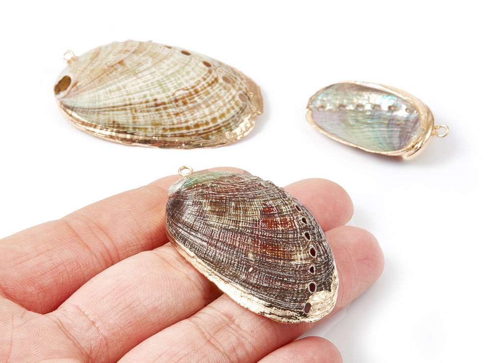 Musell Shell Charms - Seashell Pendant - Glod Tone Plated Earrings - 1 Hole - 46.6x28.5x7.75mm - SF1010 - DOMEDBAZAAR