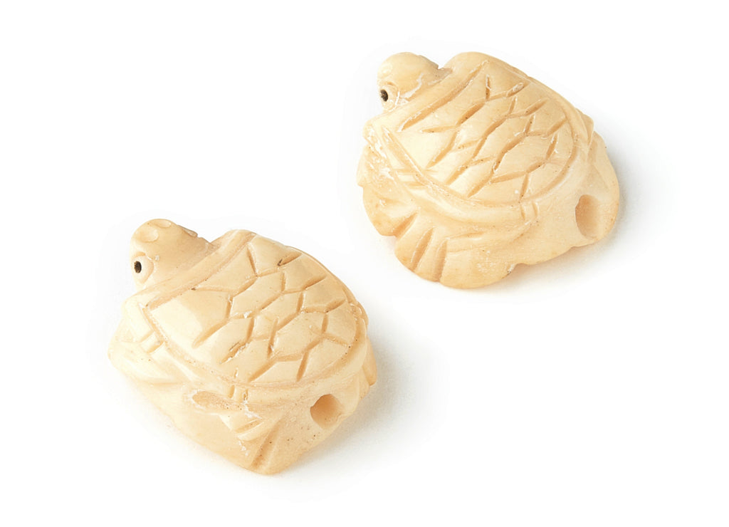 Hand Carved Bovine Bone Beads - Turtle Shaped Pendant - Jewelry Supplies - 21x18.45x10mm - BO1002 - DOMEDBAZAAR