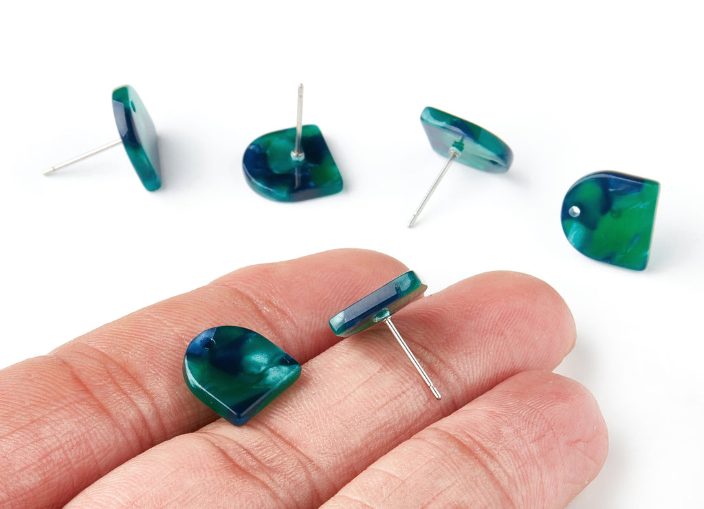 Acetate Acrylic Earring Post - Tortoise Shell Stud Earring Studs - D Shaped Earrings - Color Code: A13 - 11.7x11.5x2.5mm - AC1560-A13 - DOMEDBAZAAR