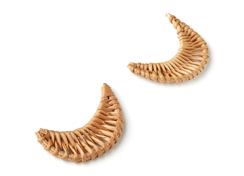 Handwoven Rattan Earrings - Moon Shaped Rattan Pendant - Wooden Straw Earring - Jewelery Handmade - 47x19.5x4.4mm - RT1165 - DOMEDBAZAAR