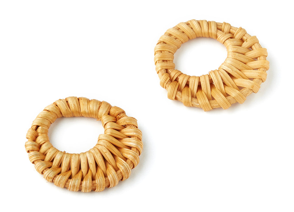 Handwoven Rattan Earrings - Round Shaped Rattan Pendant - Wooden Straw Earring - Jewelery Handmade - 43.6x43x4.73mm - RT1151 - DOMEDBAZAAR
