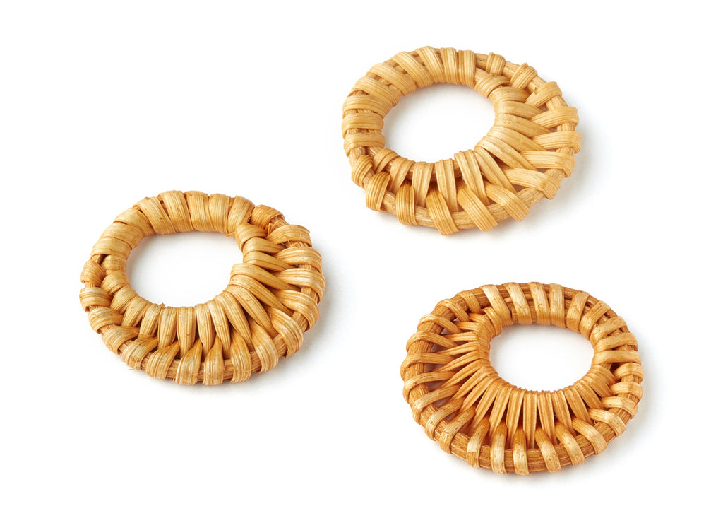 Handwoven Rattan Earrings - Round Shaped Rattan Pendant - Wooden Straw Earring - Jewelery Handmade - 43.6x43x4.73mm - RT1151 - DOMEDBAZAAR