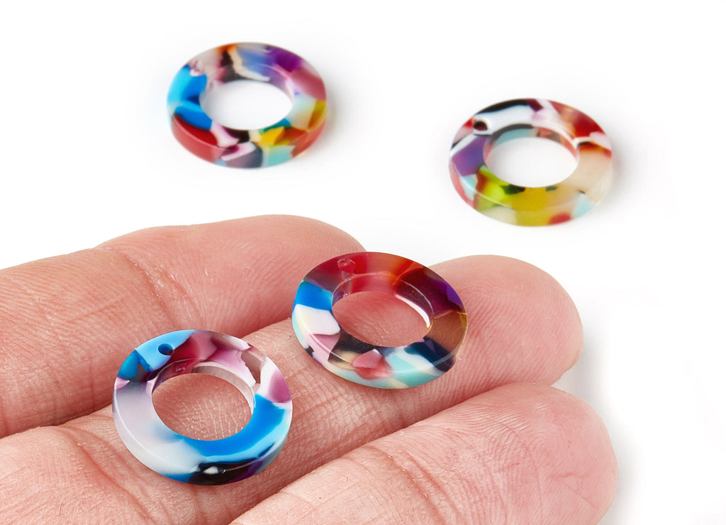 Acetate Hoop Earring Charms - Circle Pendant - 1 Hole - Earring Findings - Jewelry Supplies - Color Code:A21 - 15.9x15.9x2.66mm - AC1117-A21 - DOMEDBAZAAR