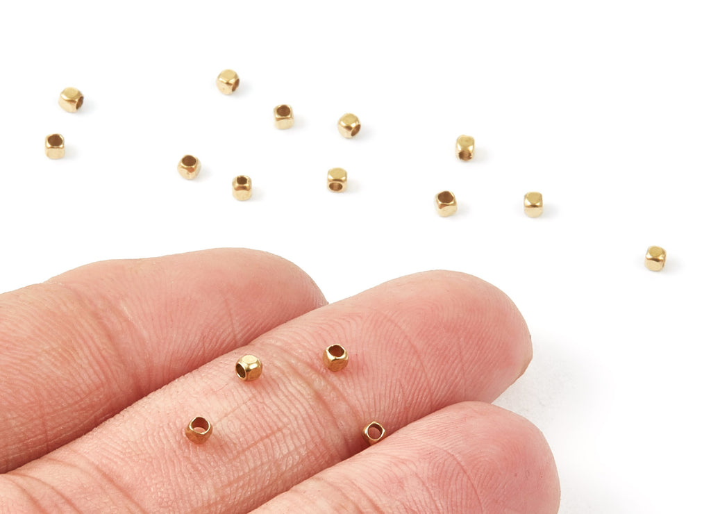 Brass Square Beads - 2x2 - Raw Brass Square Cube Beads - Jewelry Supplies - 2x2x2mm - PP1457 - DOMEDBAZAAR