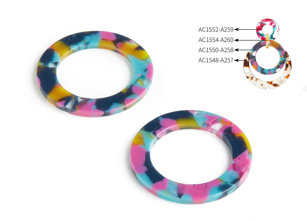 Acetate Hoop Earring Charms - Circle Pendant - Earring Findings - Jewelry Supplies - Color Code: A258 - 36.7x36.7x2.4mm - AC1550-A258 - DOMEDBAZAAR