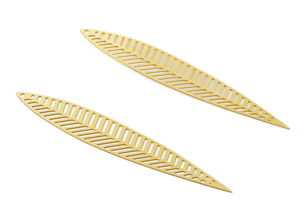 Raw Brass Leaf Shaped Earring Charms - Hallow Out Necklace and Earring Findings - Jewelry Supplies - 59.8x9.47x0.29mm - JJB4937 - DOMEDBAZAAR
