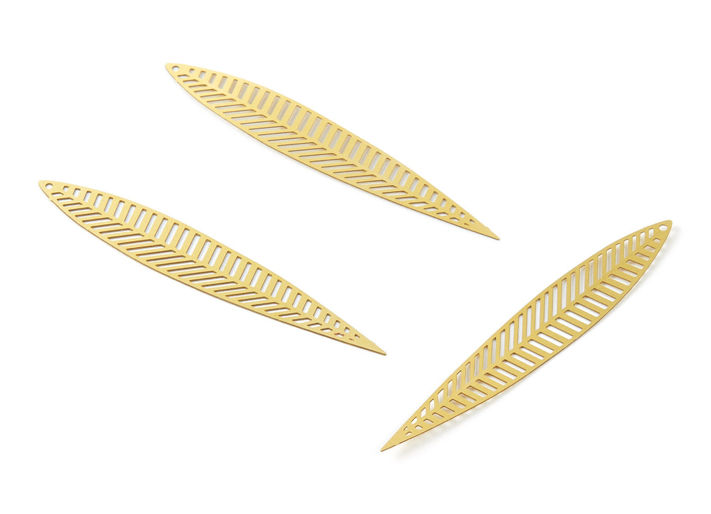 Raw Brass Leaf Shaped Earring Charms - Hallow Out Necklace and Earring Findings - Jewelry Supplies - 59.8x9.47x0.29mm - JJB4937 - DOMEDBAZAAR