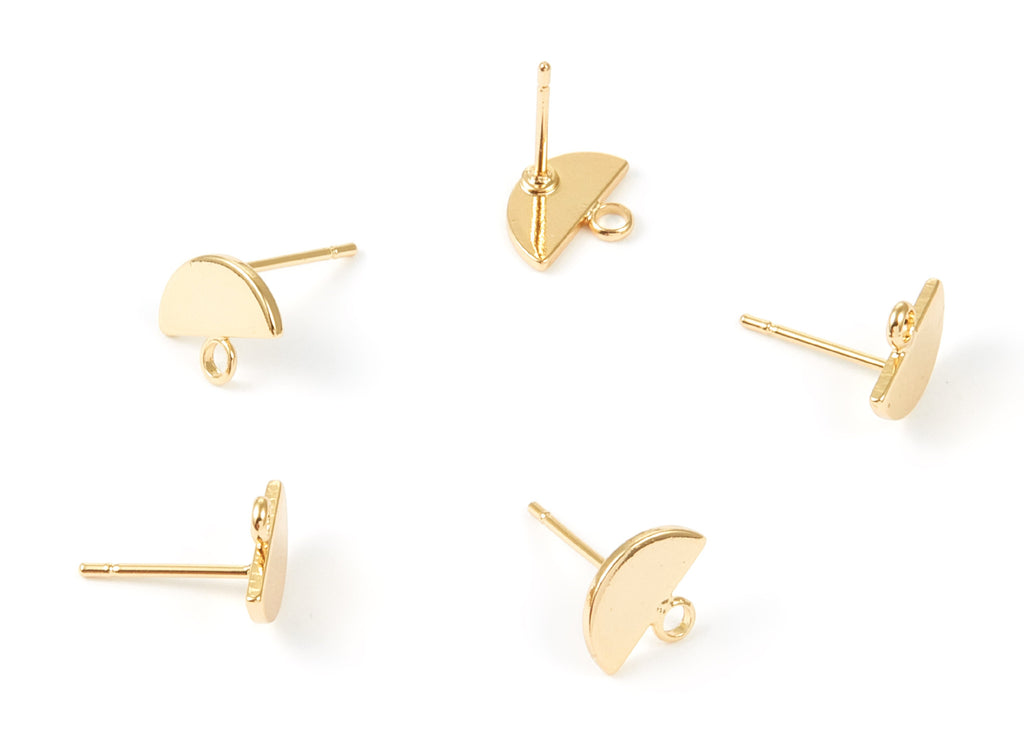 18K Real Gold Plated Brass Post Stud - Semicircular Earrings With 1 Hole - Jewelry Supplies - 12.35x10.15x1.17mm - RGP1012 - DOMEDBAZAAR
