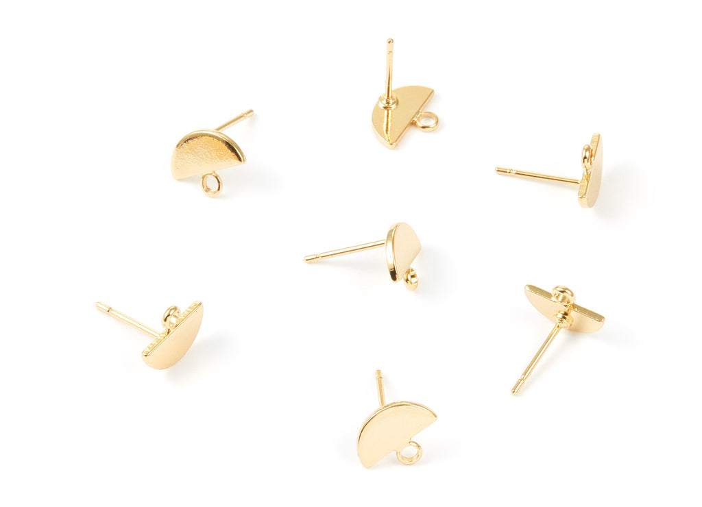 18K Real Gold Plated Brass Post Stud - Semicircular Earrings With 1 Hole - Jewelry Supplies - 12.35x10.15x1.17mm - RGP1012 - DOMEDBAZAAR
