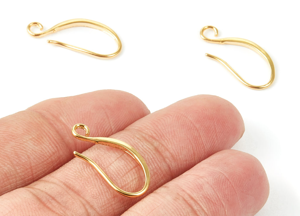 18K Real Gold Plated Brass Earring Wire -  Brass Ear Wire - Earring Findings - Jewelry Supplies - 22.11x10.4x1.73mm - RGP1015 - DOMEDBAZAAR