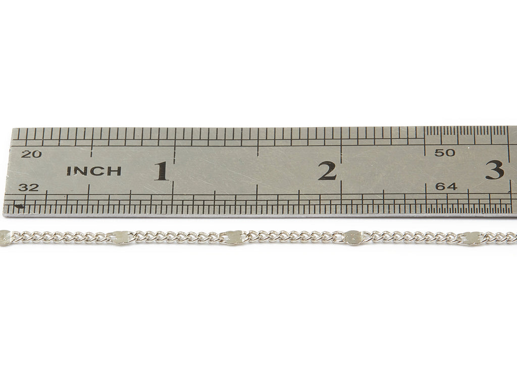 Hammered Satellite Curb Chain - Brass Chain - Silver Tone Plated Chain - Soldered Chain - 0.11&quot; x 0.08&quot; x 0.11&quot; - CC1106S - DOMEDBAZAAR