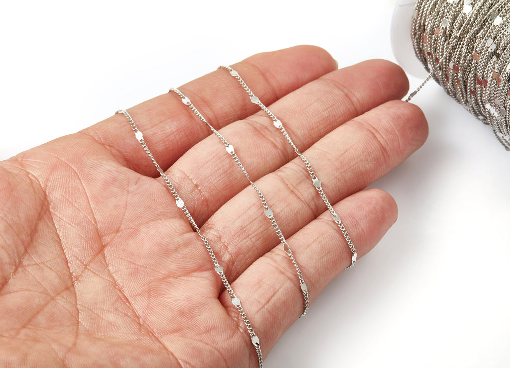Hammered Satellite Curb Chain - Brass Chain - Silver Tone Plated Chain - Soldered Chain - 0.07&quot; x 0.05&quot; x 0.08&quot; - CC1109S - DOMEDBAZAAR
