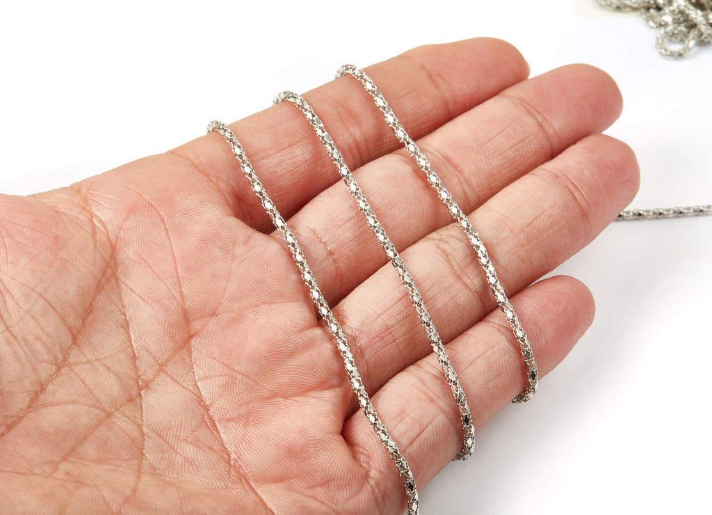 Hollow Mesh Chain - Round Hollow Mesh Snake Chain - Iron Necklace Chain - Silver Tone Plated - for Jewelry Making - 0.08&quot;  - CC1058 - DOMEDBAZAAR