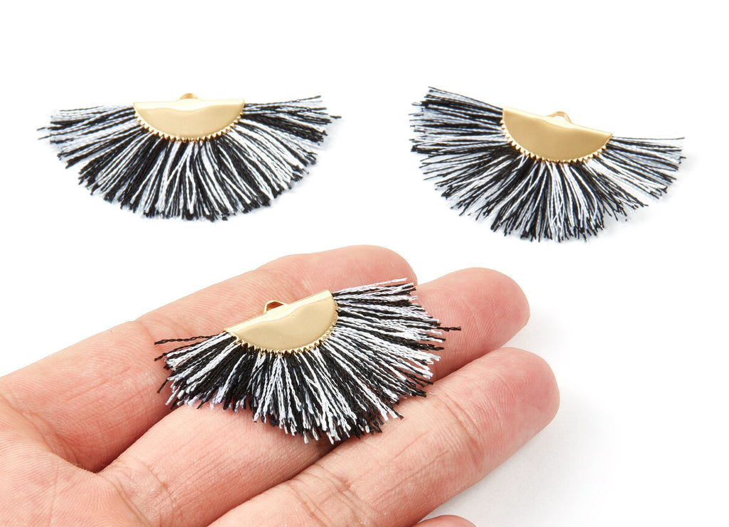 18K Real Gold Plated Brass Earrings - Fringe Tassel On A Brass findings Earrings - Fan Tassel Earring Charms - 45x29x2.8mm - RGP1001C - DOMEDBAZAAR