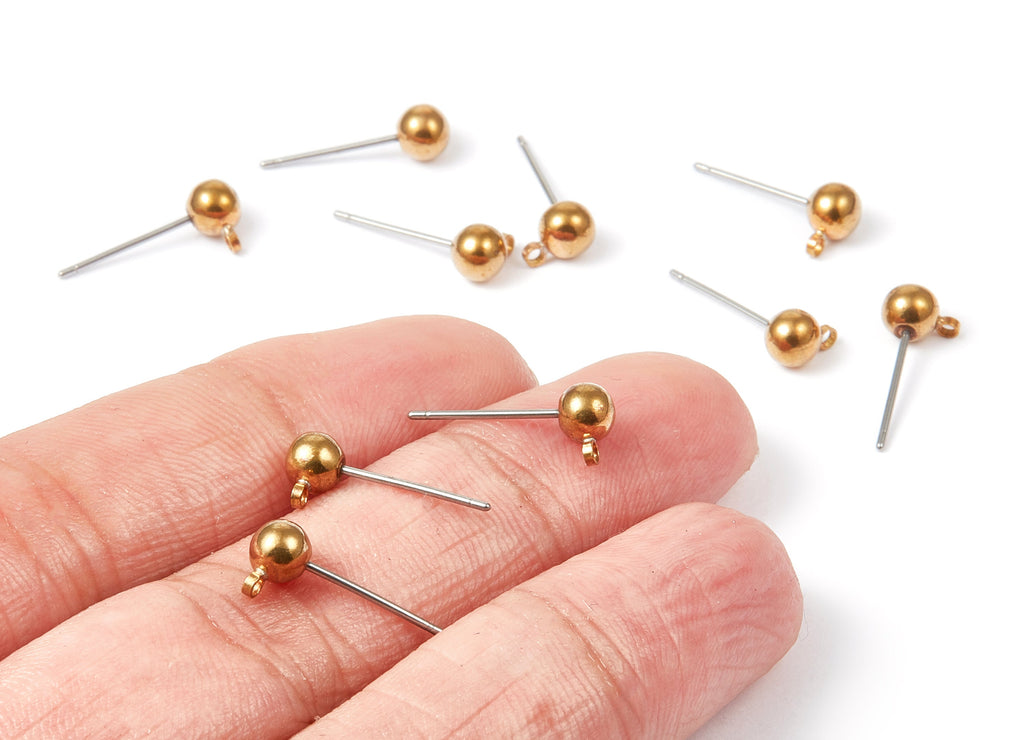 Brass Earring Post With Ball Pad Studs - Raw Brass Earring Posts - Earring Charms - Jewelry Supplies - 16.74x5mm - PP2149 - DOMEDBAZAAR