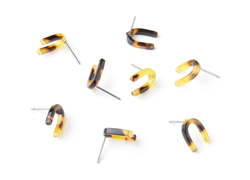 Acetate Acrylic Earring Stud - Post Charm - Tortoise Shell Earring - U Shaped Earrings - Color Code: A01 - 12.65x9.55x2.64mm - AC1227J - DOMEDBAZAAR