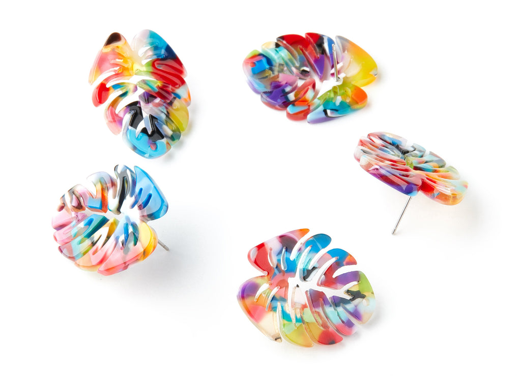 Acetate Monstera Studs - Leaf Earring Post - Acetate Leaf Stud Findings - 1 Hole - Color Code: A21 - 28.65x24.33x2.94mm - AC1334A - DOMEDBAZAAR