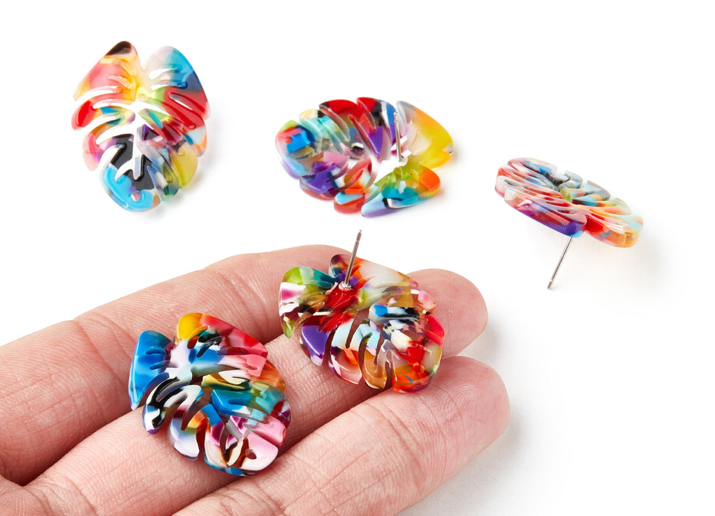Acetate Monstera Studs - Leaf Earring Post - Acetate Leaf Stud Findings - 1 Hole - Color Code: A21 - 28.65x24.33x2.94mm - AC1334A - DOMEDBAZAAR