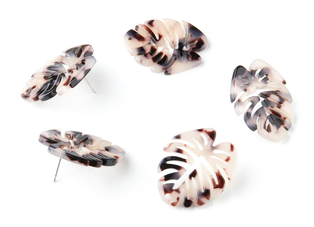 Acetate Monstera Studs - Blonde Tortoise Shell Stud Earrings - 1 Hole - Color Code:A06 - 28.65x24.33x2.94mm - AC1334E - DOMEDBAZAAR