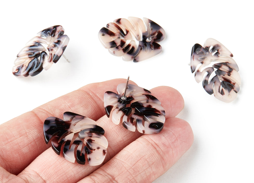 Acetate Monstera Studs - Blonde Tortoise Shell Stud Earrings - 1 Hole - Color Code:A06 - 28.65x24.33x2.94mm - AC1334E - DOMEDBAZAAR