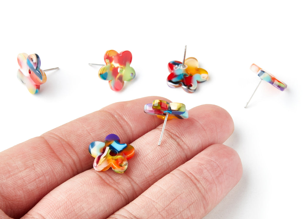 Acetate Flower Earring Post - Flower Earring Stud - Earring Post - Jewelry Supplies - Color Code: A21 - 14.71x14.18x2.33mm - AC1333D - DOMEDBAZAAR