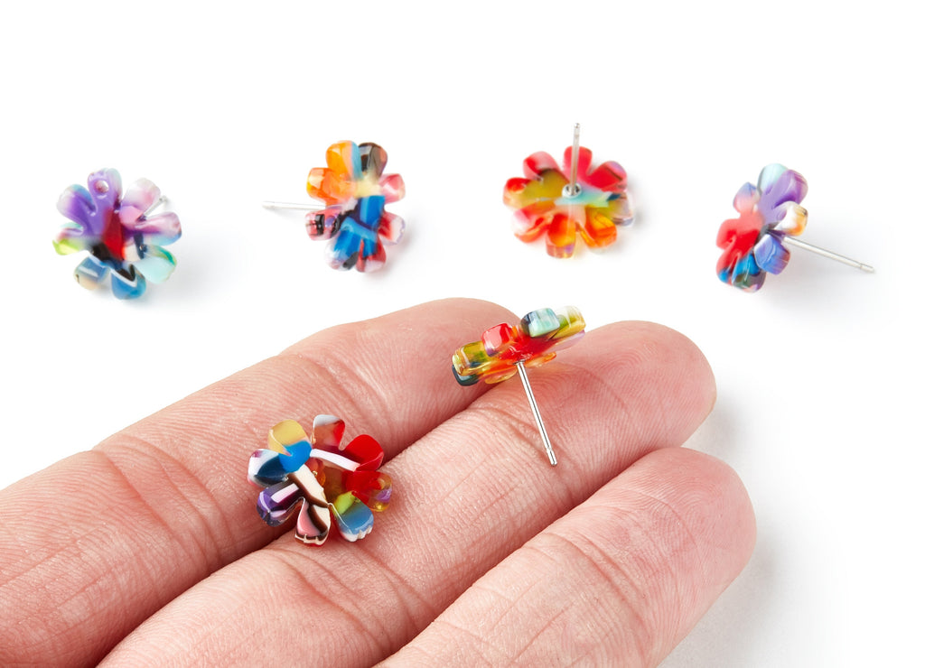Acetate Flower Earring Stud - Acetate Flower Earring Post - Earring Post - Jewelry Supplies - Color Code:A21 - 14.48x14.04x2.65mm - AC1335E - DOMEDBAZAAR