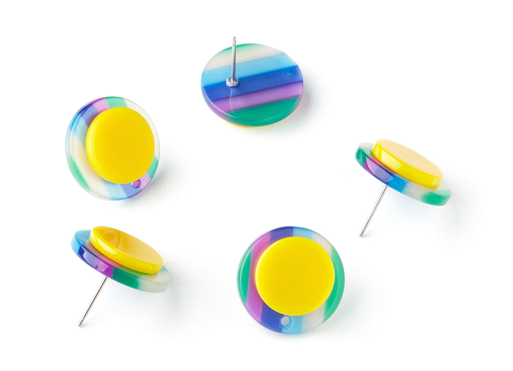 Acetate Round Earring Stud - Round Earring Post - Stainless Steel - Earring Post - Jewelry Supplies - 18.66x18.66x5mm - AC1300G - DOMEDBAZAAR