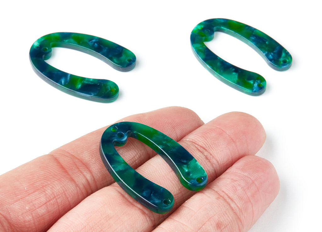 Acetate Acrylic Earring Charms - 4 Holes - Tortoise Shell Earrings - U Shaped Pendant - Color Code: A13 - 31.76x22.44x2.7mm - AC1378A - DOMEDBAZAAR