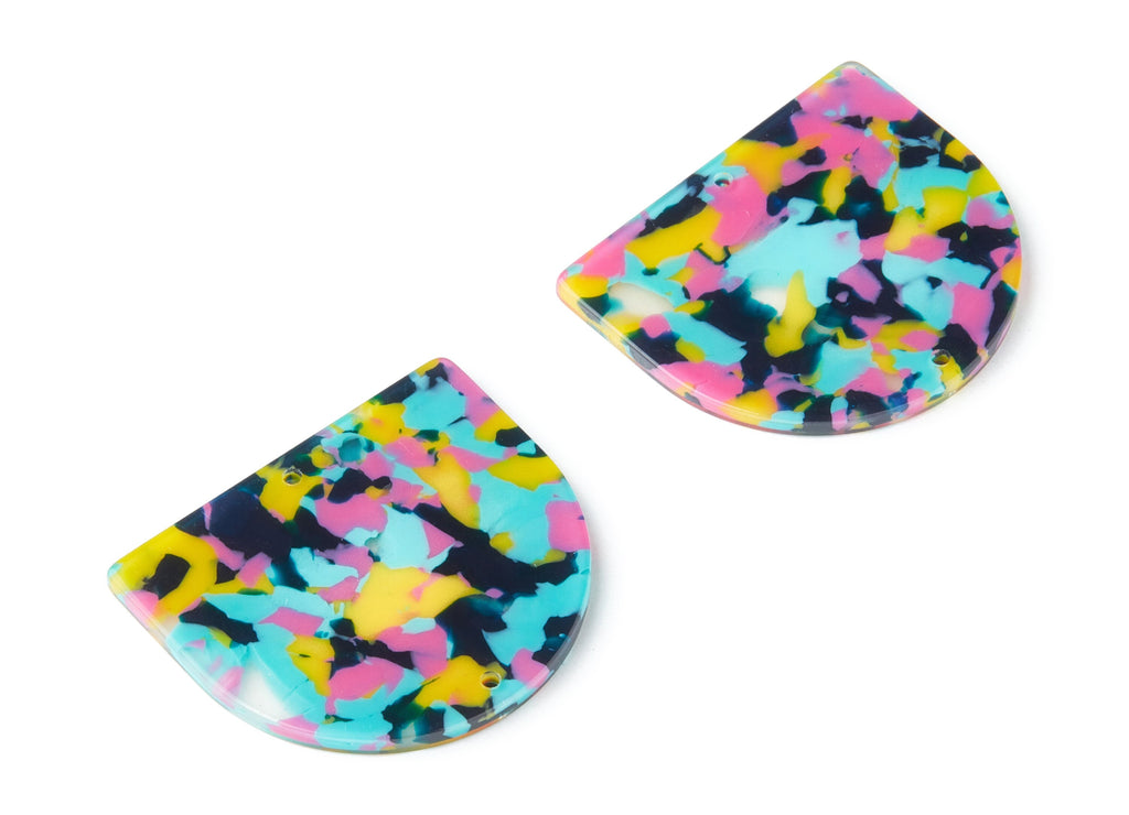 Acetate Acrylic Earring Charm - D Shaped Pendant - 2 Holes - Color Code:A111 - 29.5x34.3x2.48mm - AC1634-A111 - DOMEDBAZAAR