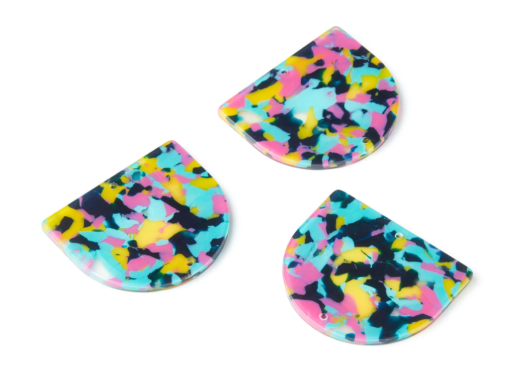 Acetate Acrylic Earring Charm - D Shaped Pendant - 2 Holes - Color Code:A111 - 29.5x34.3x2.48mm - AC1634-A111 - DOMEDBAZAAR