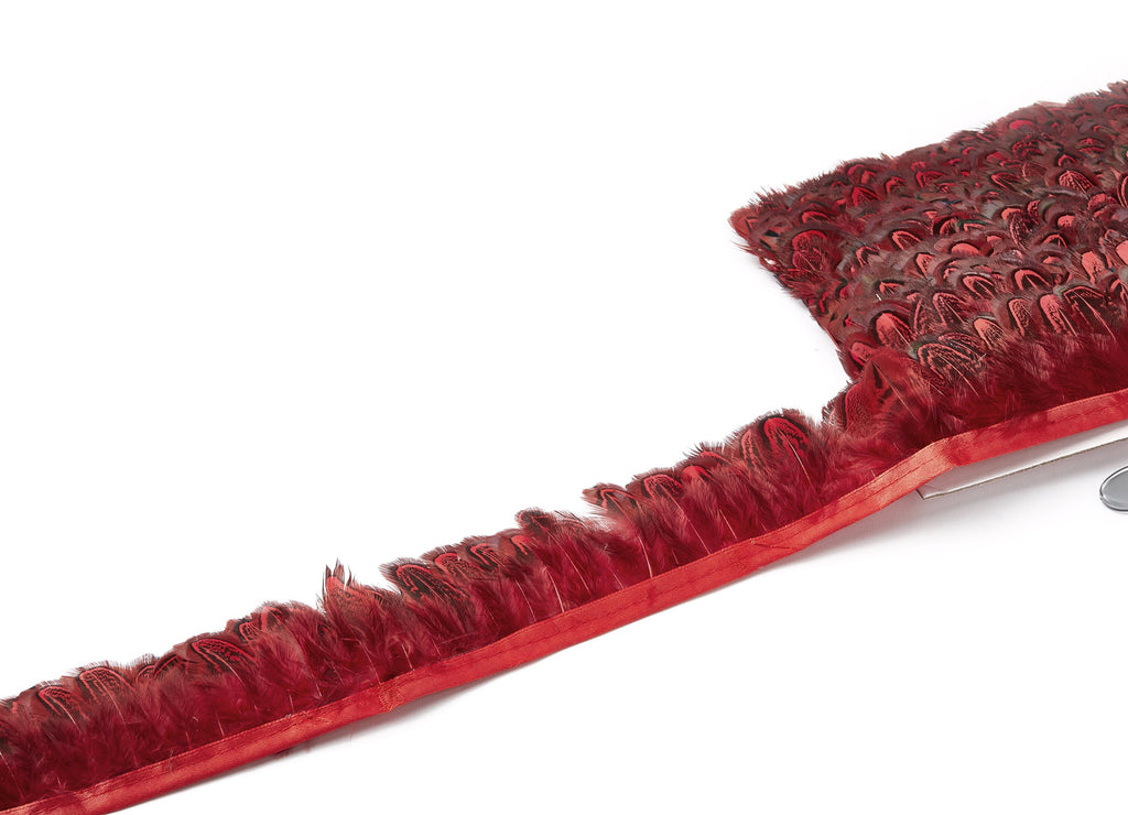Pheasant Feather Trim - Red Feather - ( 4-6cm ) - Real Feathers for Jewelry, Costumes, Millinery, Decoration, Crafts - 10 Meters - FF1001R - DOMEDBAZAAR