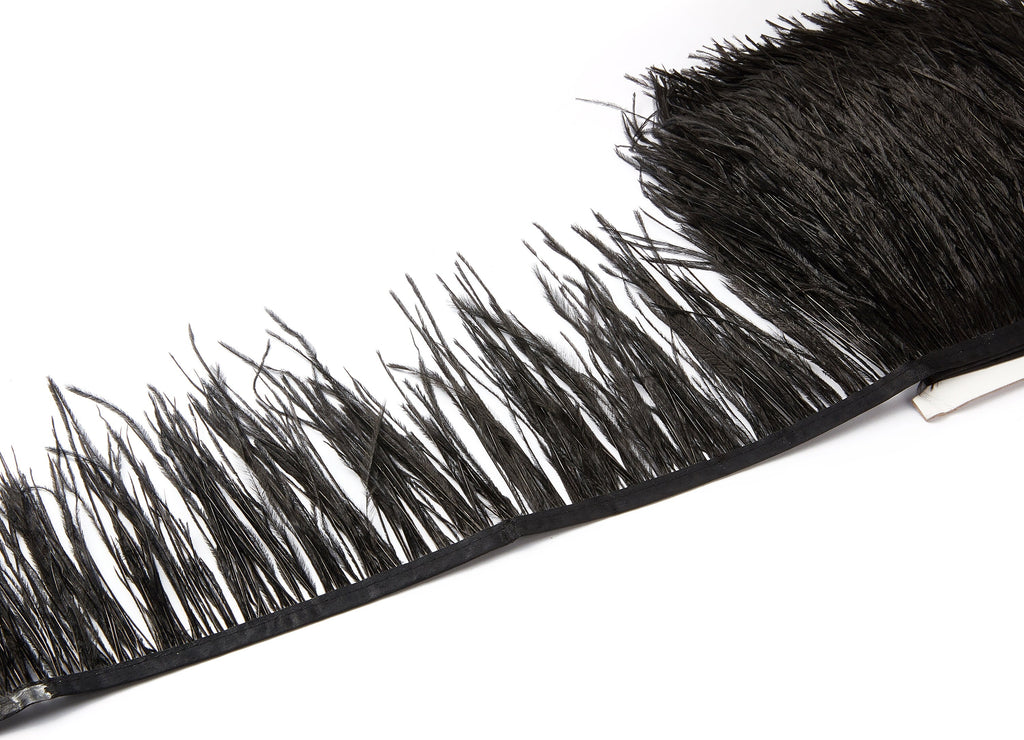 Ostrich Feather Fringe -(10-15cm)- Black Feather - Real Feathers for Jewelry, Costumes, Millinery, Decoration, Crafts - 10 Meters - FF1012BK - DOMEDBAZAAR