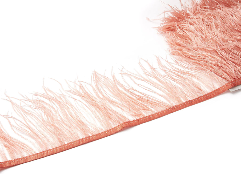 Ostrich Feather Fringe -(10-15cm)- Apricot Color - Real Feathers for Jewelry, Costumes, Millinery, Decoration, Crafts, - 10 Meters - FF1012A - DOMEDBAZAAR