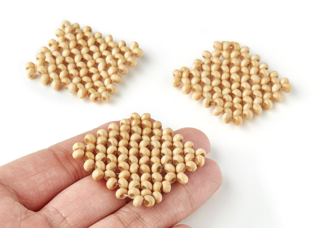 Mini Wood Beaded Pendant - Wooden Beads Square Shaped Charms - Jewelry Supplies - Wooden Beads - 37.71x37.71x4.14mm - BB1058 - DOMEDBAZAAR