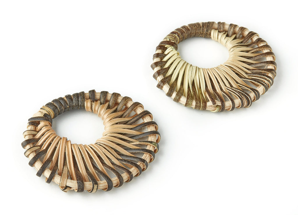 Handwoven Rattan Earring Charms - Circle Shaped Rattan Pendant - Wooden Straw Earrings - Jewelry Handmade - 51.46x49.89x4.74mm - RT1180 - DOMEDBAZAAR