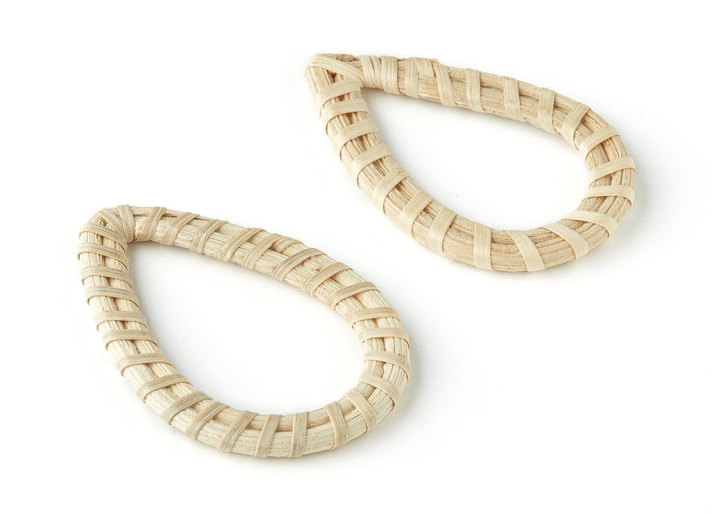 Handwoven Rattan Earring Charms - Drop Shaped Rattan Pendant - Wooden Straw Earrings - Jewellry Handmade - 51.16x33.43x3.63mm - RT1176 - DOMEDBAZAAR