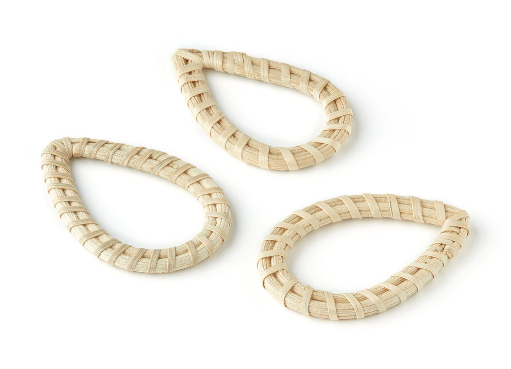 Handwoven Rattan Earring Charms - Drop Shaped Rattan Pendant - Wooden Straw Earrings - Jewellry Handmade - 51.16x33.43x3.63mm - RT1176 - DOMEDBAZAAR