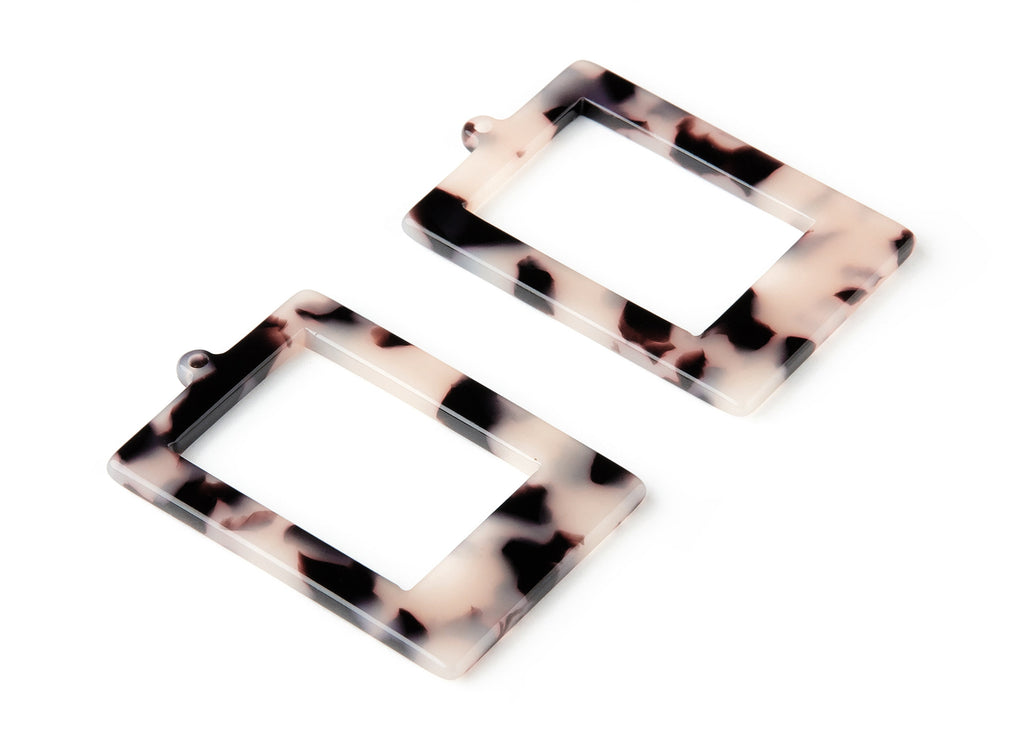 Acetate Acrylic Earring Charms - Blond Tortoise Shell - Rectangle frame Shaped Pendant - Color Code: A07 - 45x30.88x2.6mm - AC1596-A07 - DOMEDBAZAAR