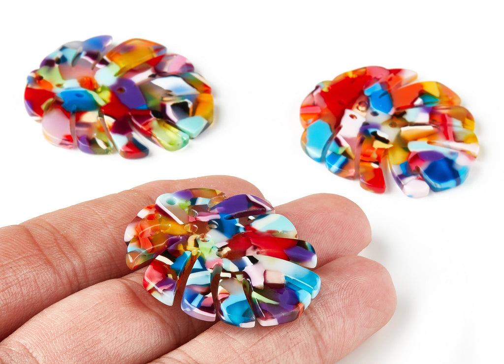 Acetate Leaf Earring Charms - Monstera Leaf Pendant - Earring Findings - Jewelry Supplies - Color Code: A21 - 38.74x33.4x2.6mm - AC1595-A21 - DOMEDBAZAAR