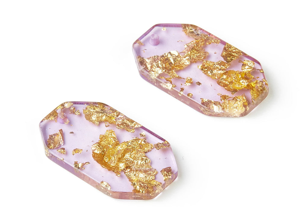 Acrylic Octagon Charms - Gold Color Flake Earrings - Octagon Earrings and Pendant - Color Code: A293 - 28.48x17.44x2.99mm - AC1816-A293 - DOMEDBAZAAR