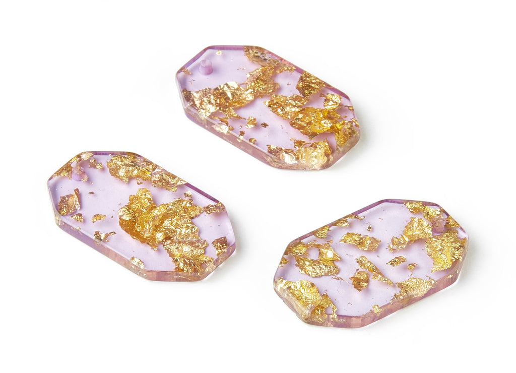 Acrylic Octagon Charms - Gold Color Flake Earrings - Octagon Earrings and Pendant - Color Code: A293 - 28.48x17.44x2.99mm - AC1816-A293 - DOMEDBAZAAR