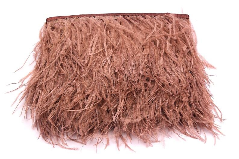Ostrich Feather Fringe - (10-15cm) - Brown Feather - Real Feathers for Jewelry, Costume, Millinery, Decoration, Crafts - 10 Meters - FF1012K - DOMEDBAZAAR
