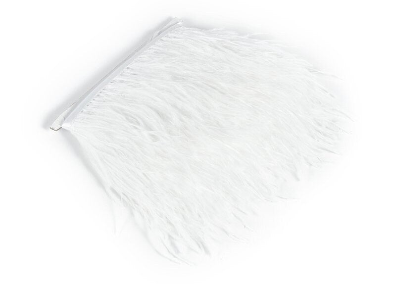 Ostrich Feather Fringe - (10-15cm) - White Feather - Real Feathers for Jewelry, Costume, Millinery, Decoration, Crafts - 10 Meters - FF1012W - DOMEDBAZAAR