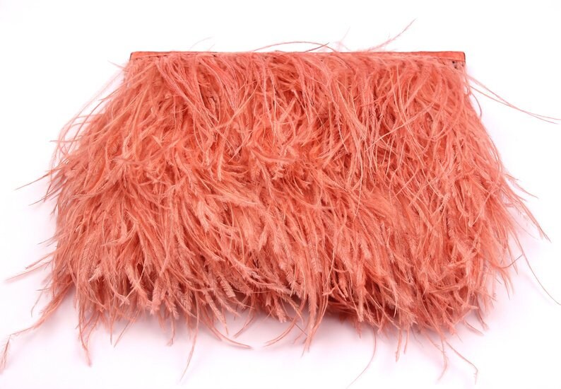 Ostrich Feather Fringe -(10-15cm)- Apricot Color - Real Feathers for Jewelry, Costumes, Millinery, Decoration, Crafts, - 10 Meters - FF1012A - DOMEDBAZAAR