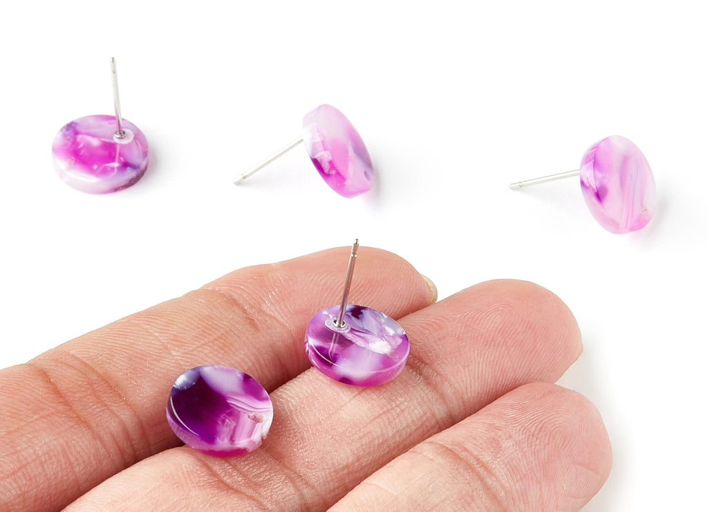 Acetate Round Earring Stud - Round Earring Post and Stud - Earring Findings - Color Code: A224 - 11.7x11.7x2.6mm - AC1139-A224 - DOMEDBAZAAR