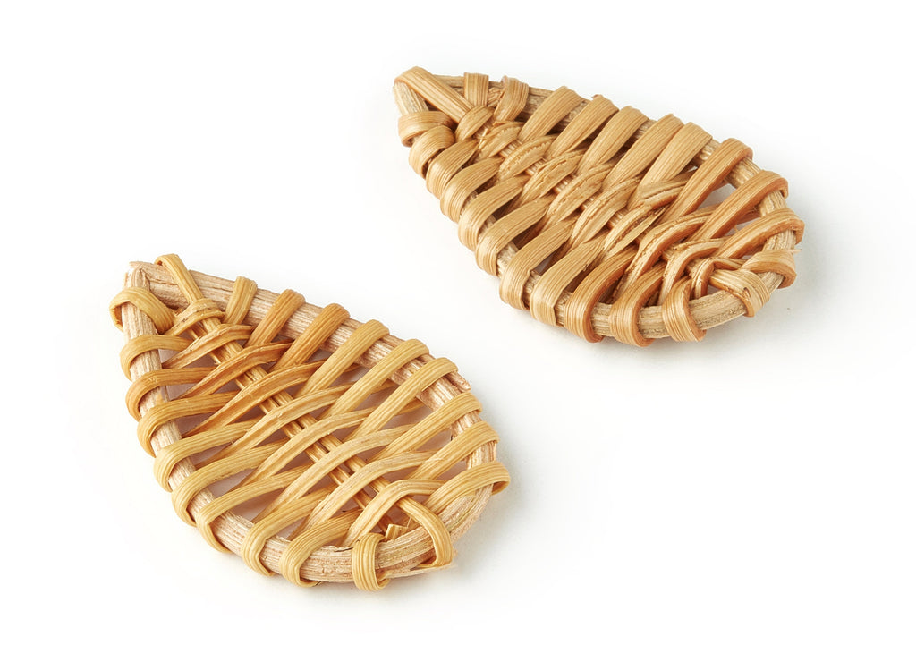 Handwoven Drop Rattan Charms - Drop Rattan Pendant - Wooden Straw Earring - Jewelery Handmade - 51x31.35x4.75mm - RT1201 - DOMEDBAZAAR